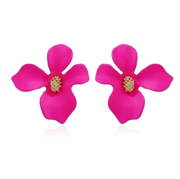 Boho Minimalist Pink Flower Earrin - Picture 2 of 6